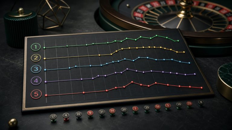 Five roulette betting progressions compared on an analysis display